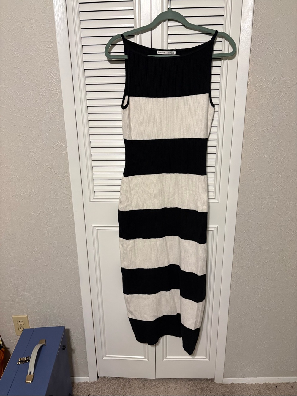 Abercrombie & Fitch Black and White Ribbed Stripe Maxi Dress